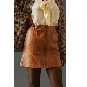 Pilcro Anthropologie Faux Leather  Mini‎ Skirt In Brown Size 4 NWT